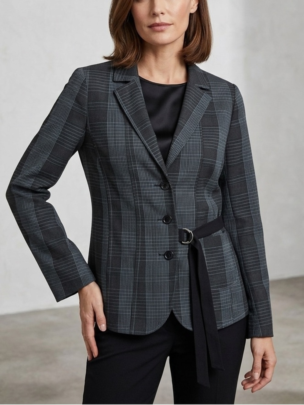Neech by D.A.R. Anghropologie Blazer size M🌟Plaid Classic wrap tie wast Career